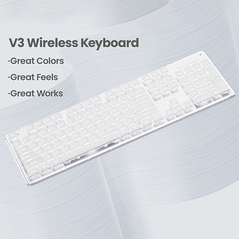 EWEADN V3 wireless and BT Membrane Keyboard, 104 Keys Full Size, quiet Keyboards light up, for office and gaming, Desktop, PCS