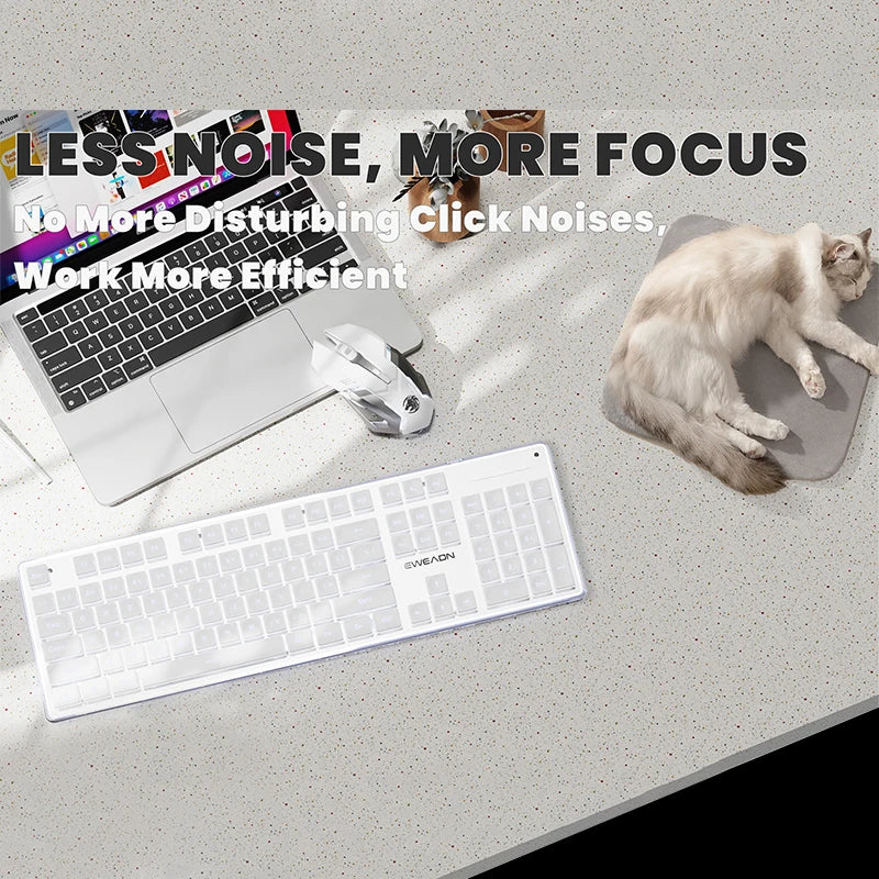 EWEADN V3 wireless and BT Membrane Keyboard, 104 Keys Full Size, quiet Keyboards light up, for office and gaming, Desktop, PCS