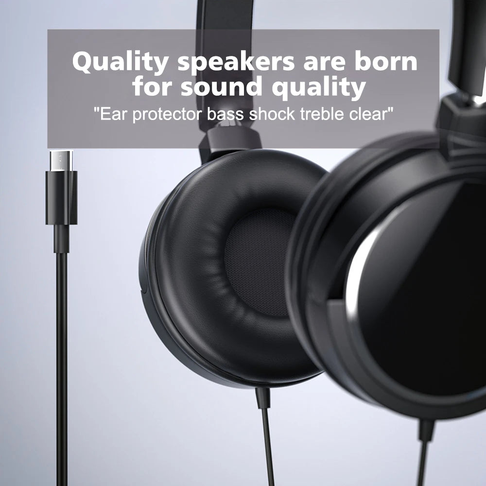 Wired 3.5mm/Type-C Headphones Noise Cancelling Business Over Ear Headset Flexible Adjustable Stereo Earphones for PC MP3 Mobile