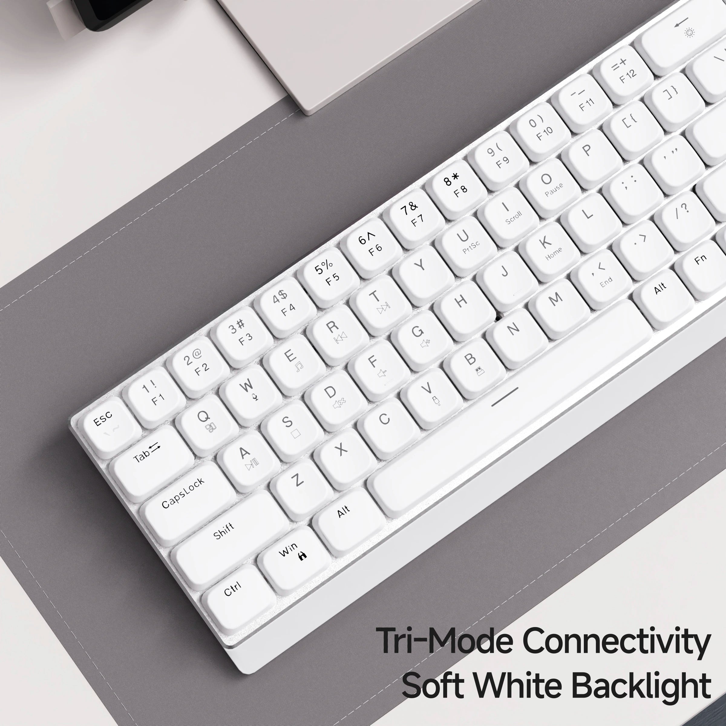 EWEADN Tri-Mode Ergonomic Wireless Gaming Keyboard,BT/2.4G/Wired,Low Profile Switch,Screen Display,Silent,Knob, for PC/Laptop