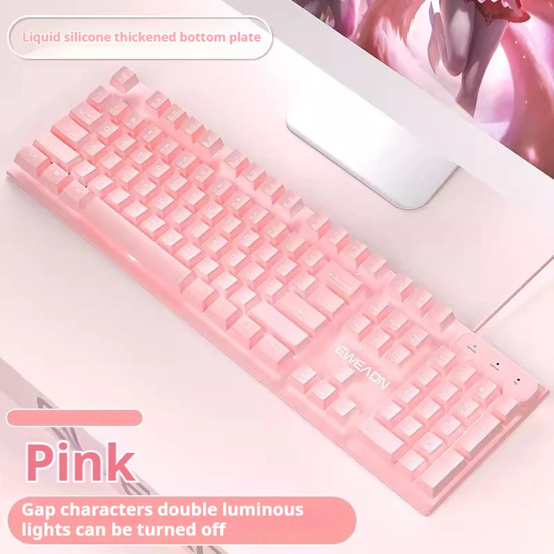 EWEADN GX320Z Pink Silent Office Keyboard, USB Wired Quiet Typing for Windows PC/Laptop,Office & Gaming, Ergonomic, Comfortable