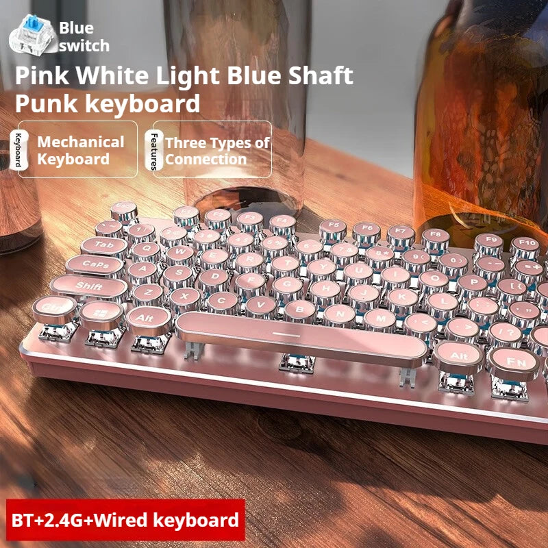 EWEADN TK950 Tri-Mode Ergonomic Gaming Keyboard, Blue Switch, Retro Typewriter Style, 104 Keys, for Windows/Mac Users