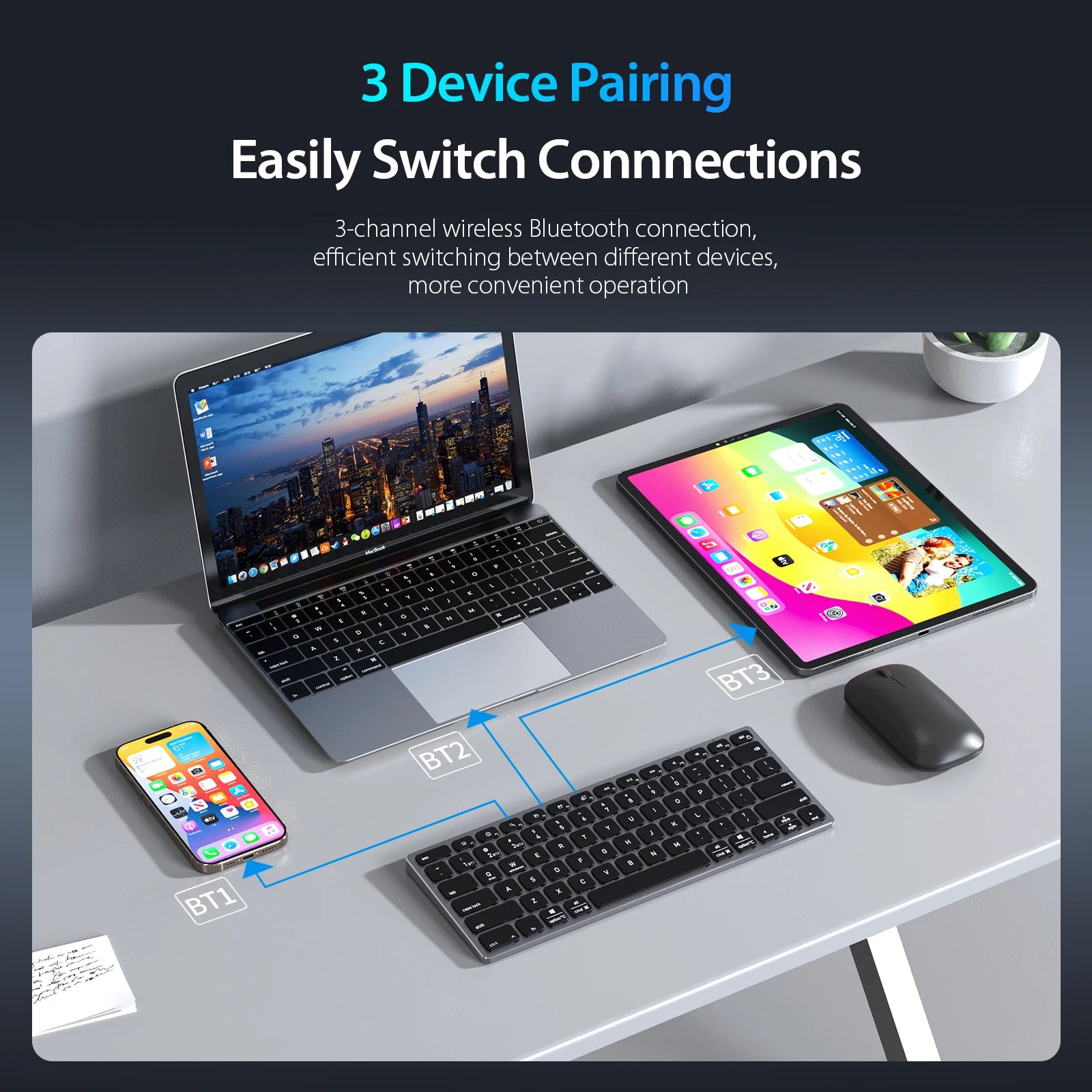 DUX DUCIS Wireless Bluetooth 5.0 Aluminum Alloy Keyboard with Universal Compatible Multi-Device for iOS iPad Android Windows Mac