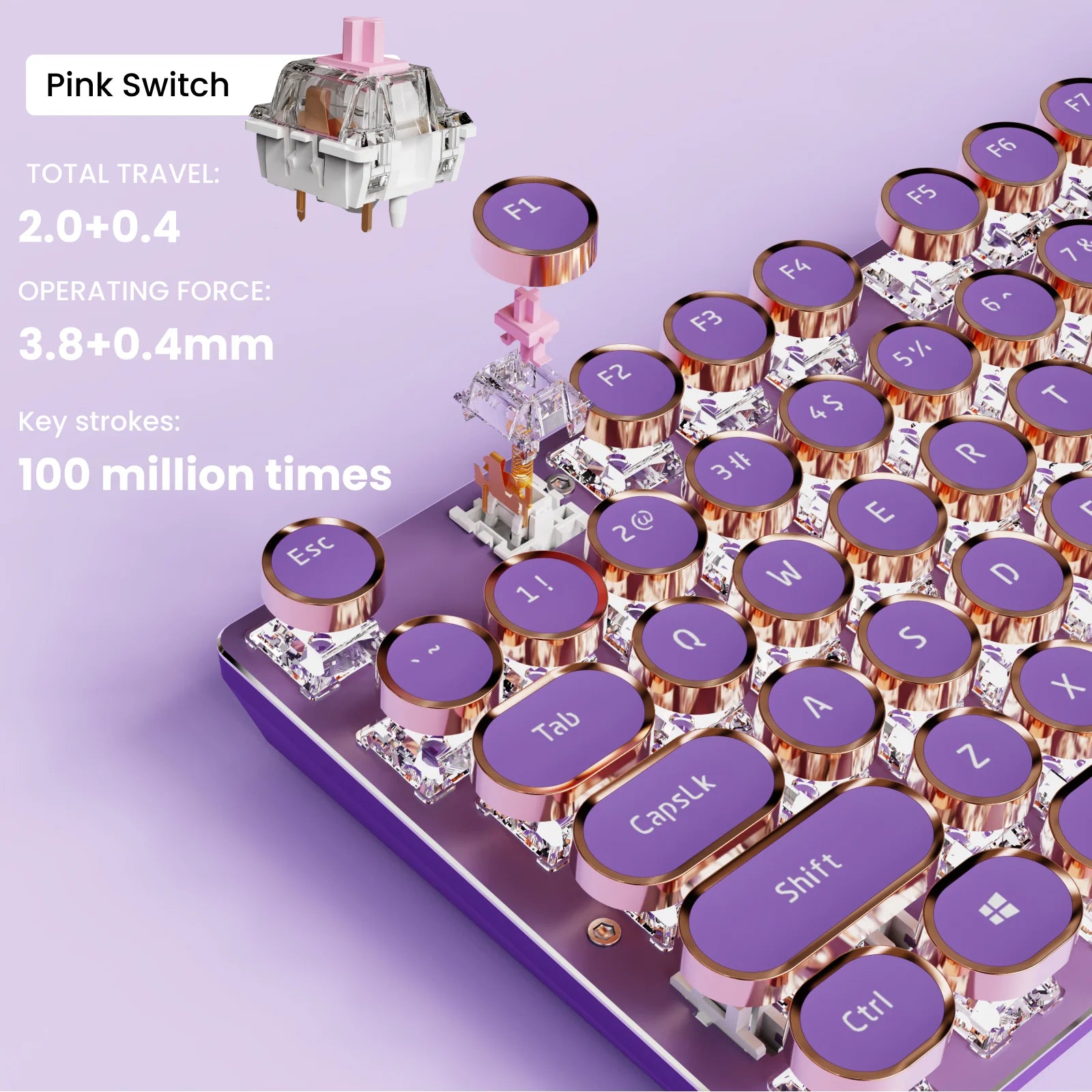 EWEADN Wireless Mechanical Keyboard,Retro Punk Typewriter,Tri-Mode,LED Backlit,Ergonomic Full-Size, for Office eSports and Game