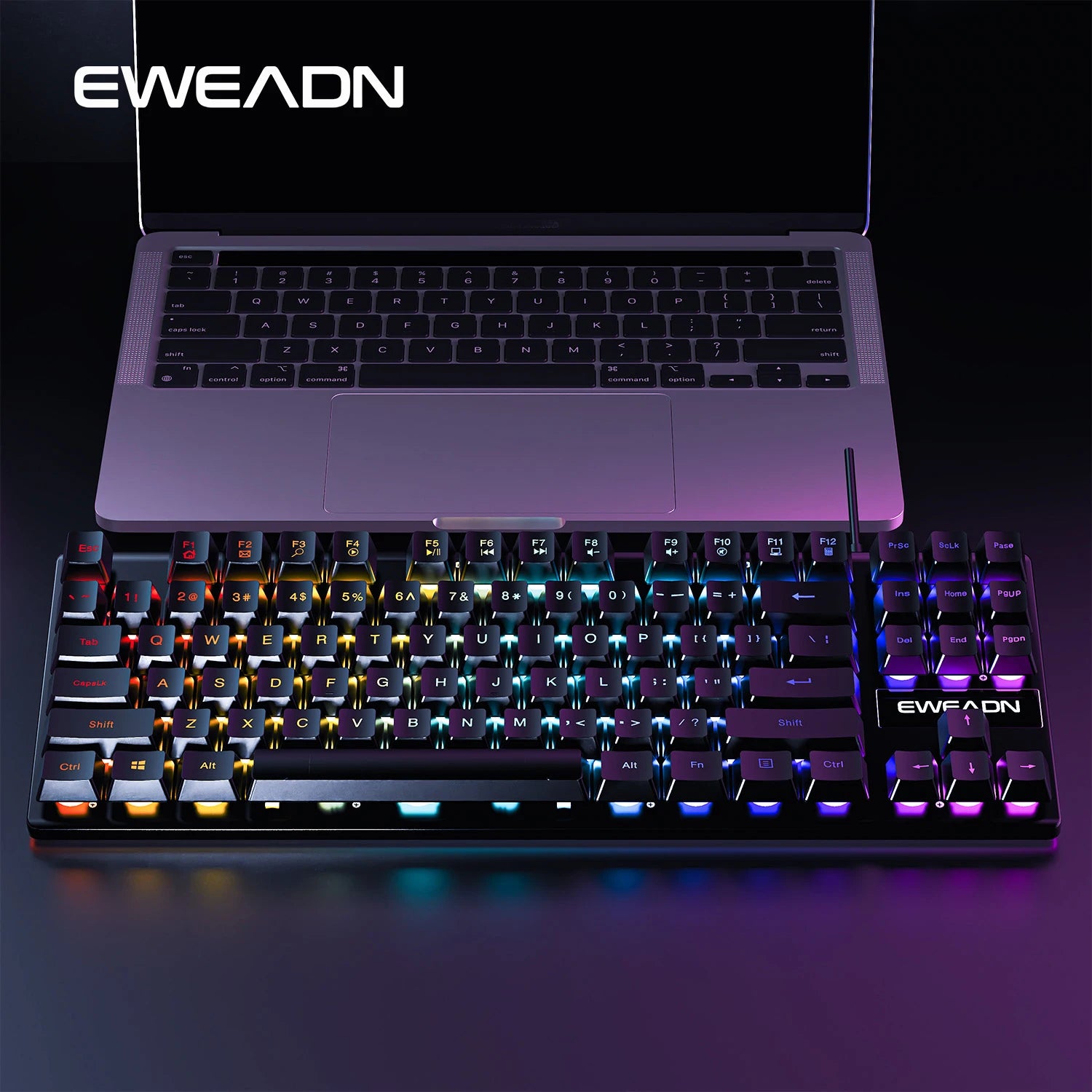 EWEADN 75% Gaming Keyboard, 87 Silent Backlit Keys, Wired Portable Design, Ergonomic and Compact for Office and Gamers