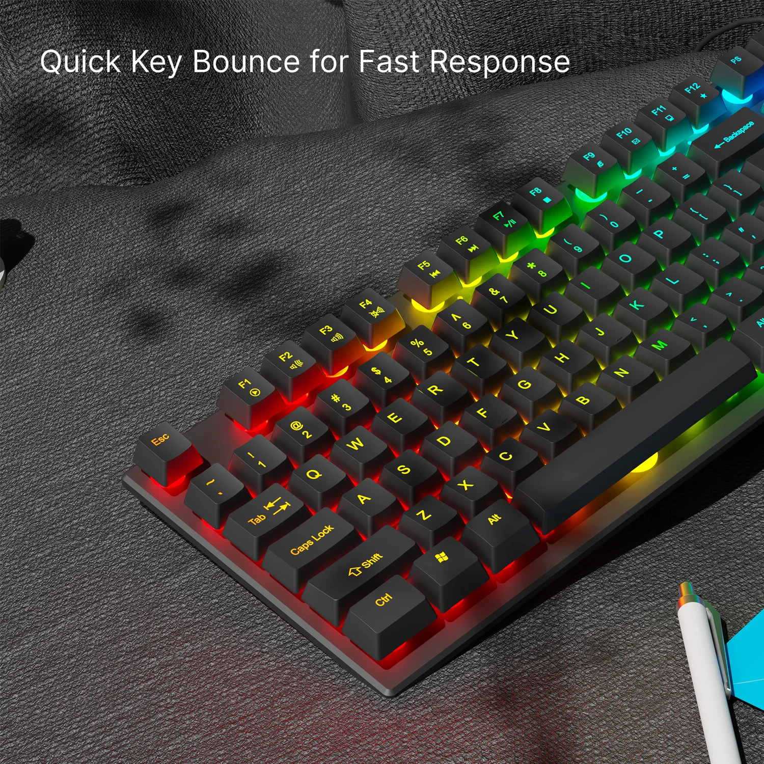 EWEADN GX30Z Wired Gaming Keyboard Silent, 104 Keys Full Size LED Rainbow Backlit, Numeric Keys, Game, Office, Windows Laptop PC