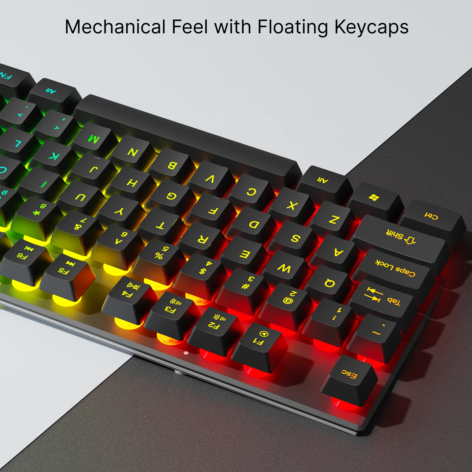 EWEADN GX30Z Wired Gaming Keyboard Silent, 104 Keys Full Size LED Rainbow Backlit, Numeric Keys, Game, Office, Windows Laptop PC