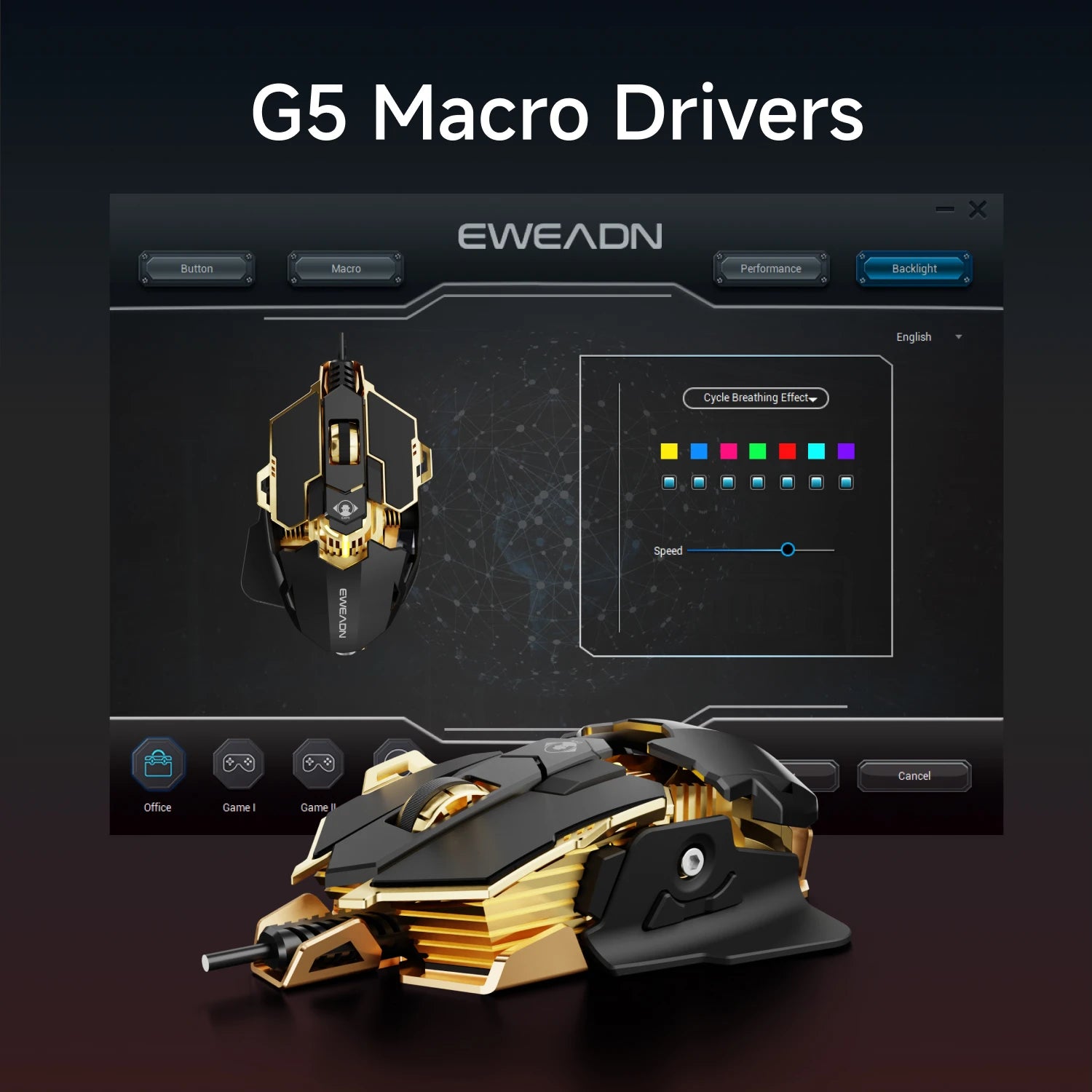 EWEADN Ergonomic USB Wired Gaming Mouse, Silent or Audible Click, 8 Buttons with Macro, Metal Mechanical Design, Adjustable Tail