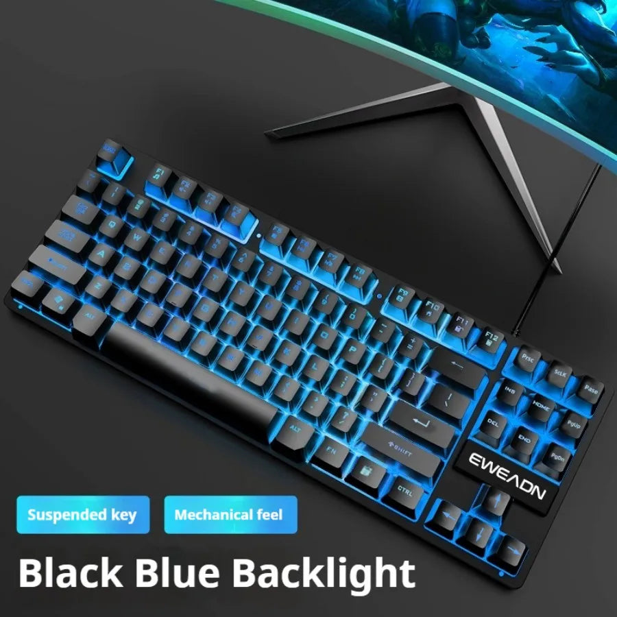 EWEADN 75% Gaming Keyboard, 87 Silent Backlit Keys, Wired Portable Design, Ergonomic and Compact for Office and Gamers