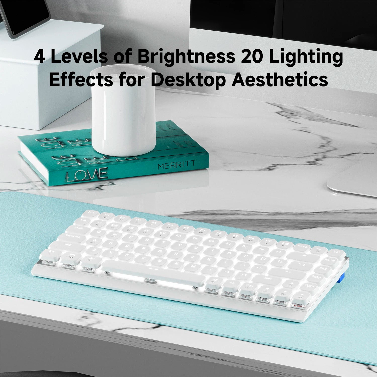 EWEADN 84 Keys Tri-Mode Low Profile Mechanical Gaming Keyboard, White Backlight, Ergonomic, for Office and Gaming, Laptop/PC