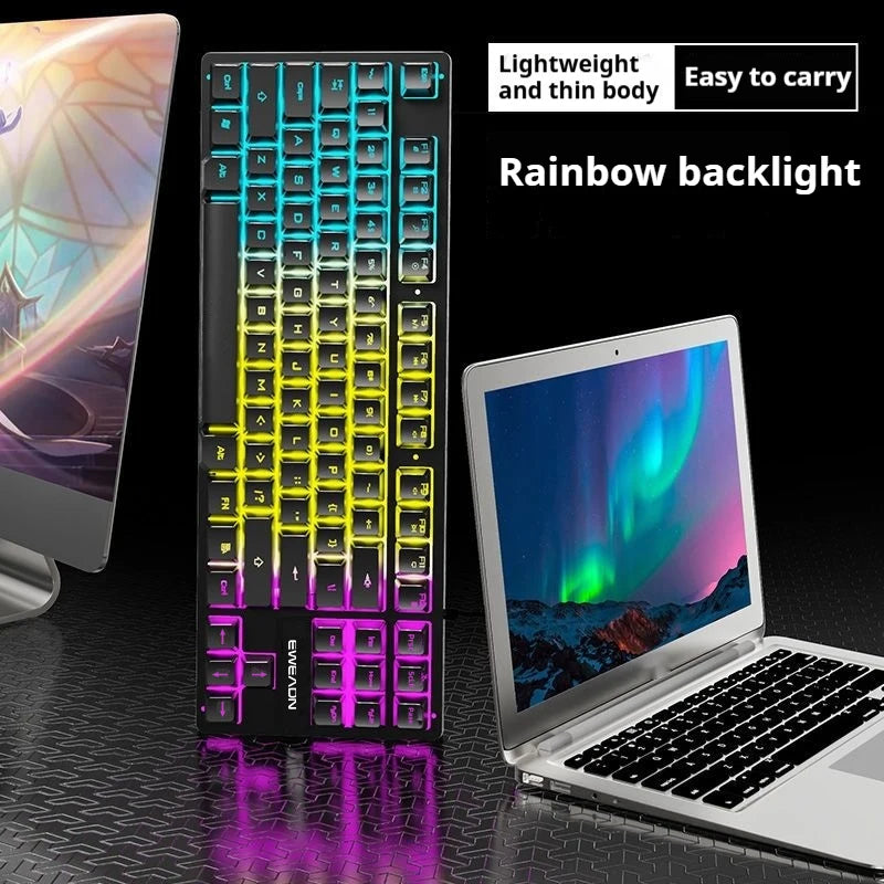 EWEADN 75% Gaming Keyboard, 87 Silent Backlit Keys, Wired Portable Design, Ergonomic and Compact for Office and Gamers