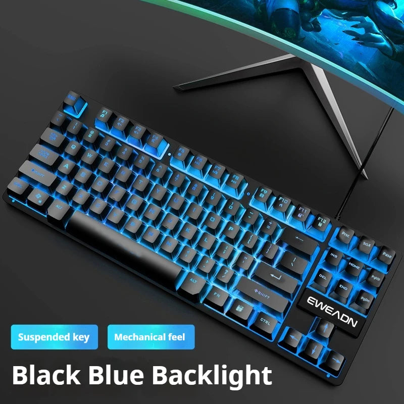 EWEADN 75% Gaming Keyboard, 87 Silent Backlit Keys, Wired Portable Design, Ergonomic and Compact for Office and Gamers