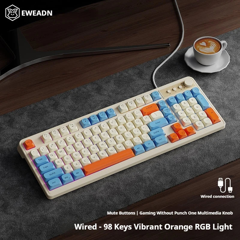 EWEADN G98 Gaming Office Keyboard, film with rainbow Backlit USB Wired Computer External Quiet, Digital area,Digh appearance