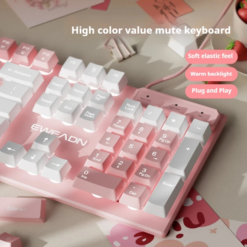 EWEADN GX320Z Pink Silent Office Keyboard