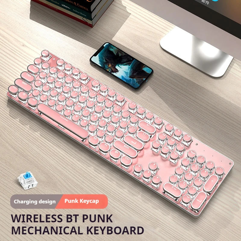 EWEADN TK950 Tri-Mode Ergonomic Gaming Keyboard, Blue Switch, Retro Typewriter Style, 104 Keys, for Windows/Mac Users