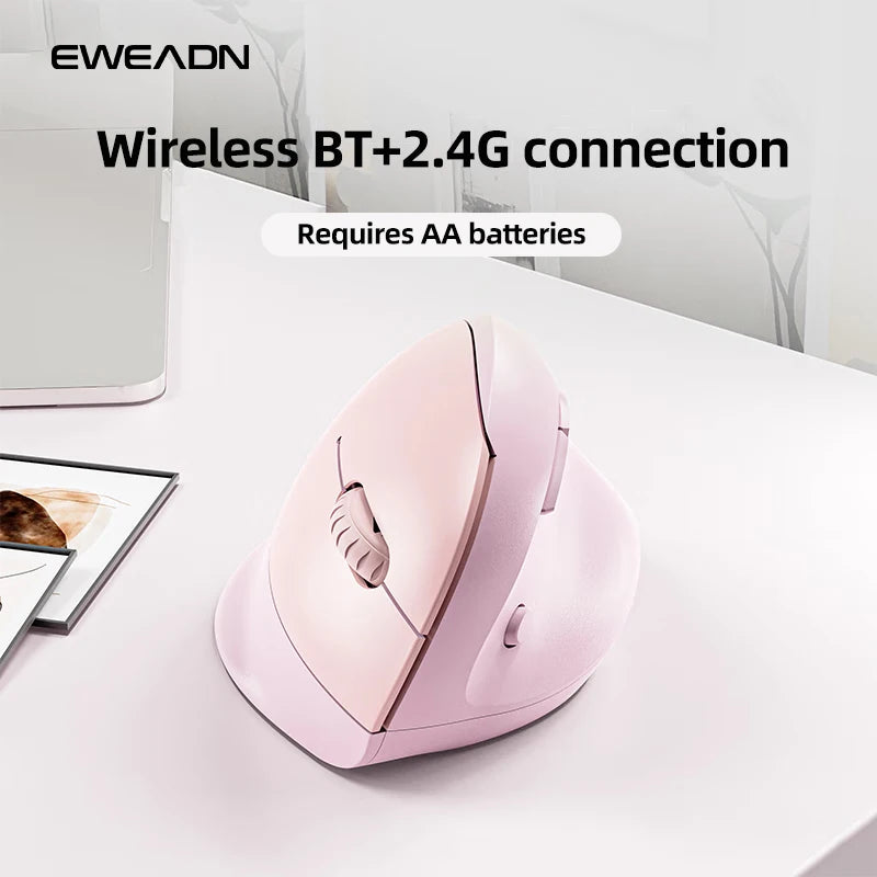 EWEADN Q7 Wireless BT + 2.4G Vertical Gaming Mouse, 6 Buttons, Silent, Adjustable Sensitivity, for Windows, Laptop, Office Work