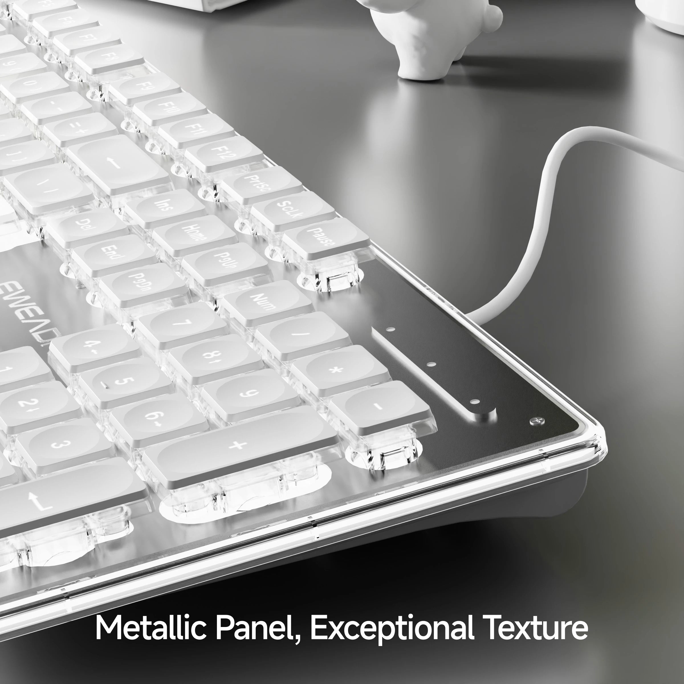 EWEADN wired Office silent Keyboard White backlit,USB full size 104-keycaps All-Metal Panel, ergonomic, gaming Windows/Laptop/PC