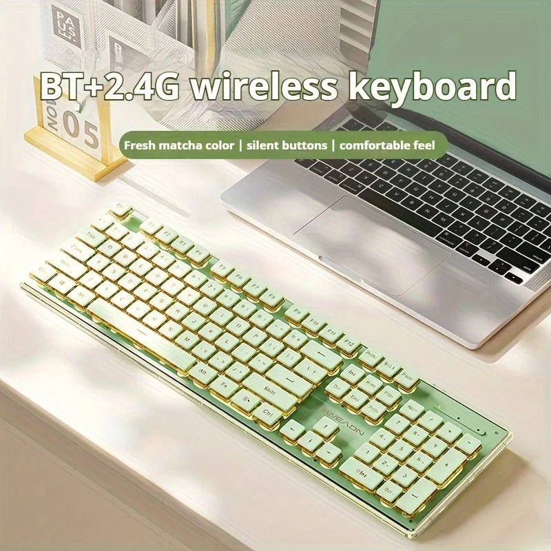 EWEADN V3 wireless and BT Membrane Keyboard, 104 Keys Full Size, quiet Keyboards light up, for office and gaming, Desktop, PCS