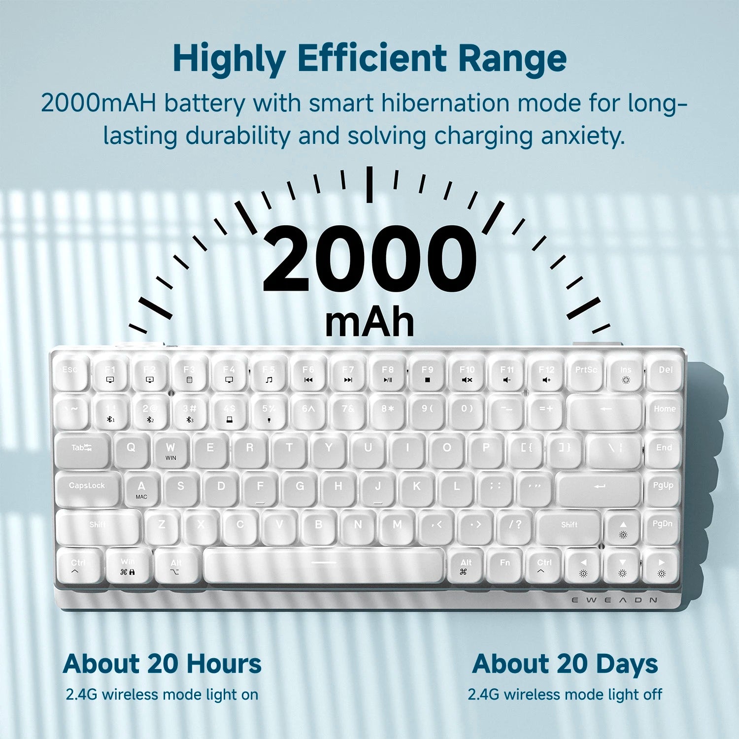 EWEADN 84 Keys Tri-Mode Low Profile Mechanical Gaming Keyboard, White Backlight, Ergonomic, for Office and Gaming, Laptop/PC