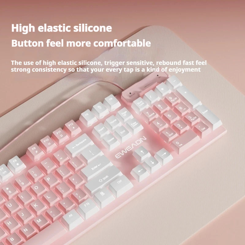 EWEADN GX320Z Pink Silent Office Keyboard, USB Wired Quiet Typing for Windows PC/Laptop,Office & Gaming, Ergonomic, Comfortable