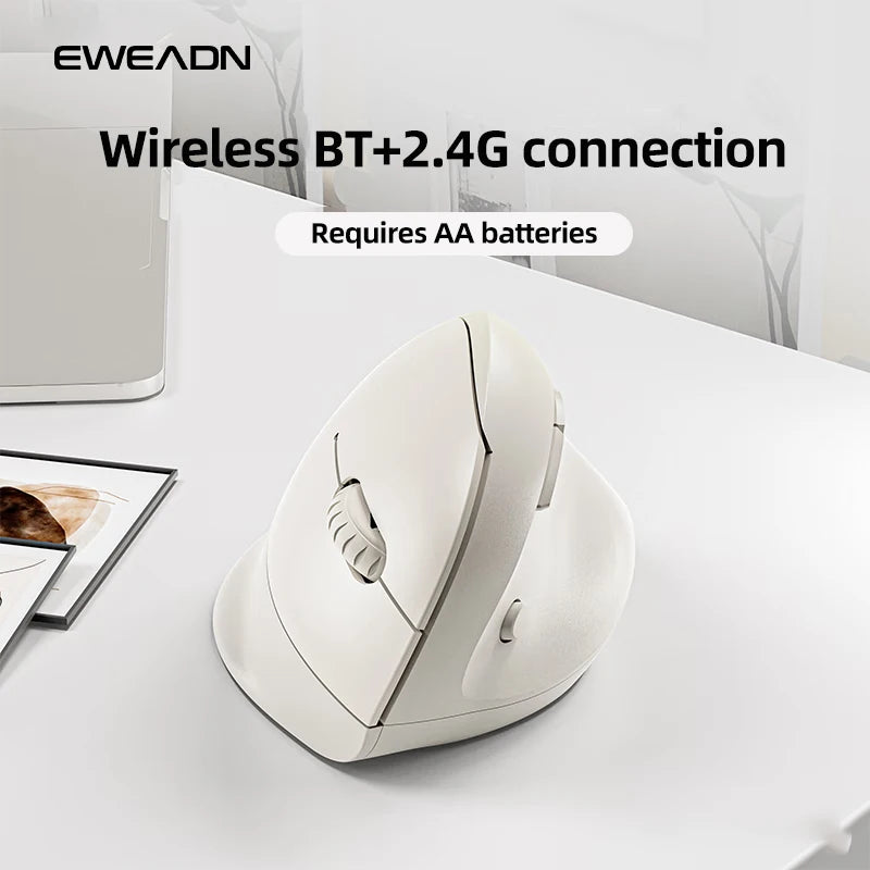 EWEADN Q7 Wireless BT + 2.4G Vertical Gaming Mouse, 6 Buttons, Silent, Adjustable Sensitivity, for Windows, Laptop, Office Work