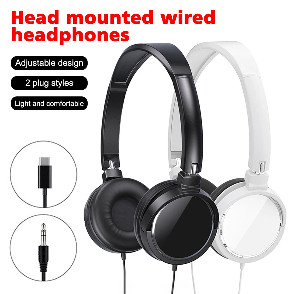 Wired 3.5mm/Type-C Headphones Noise Cancelling Business Over Ear Headset Flexible Adjustable Stereo Earphones for PC MP3 Mobile