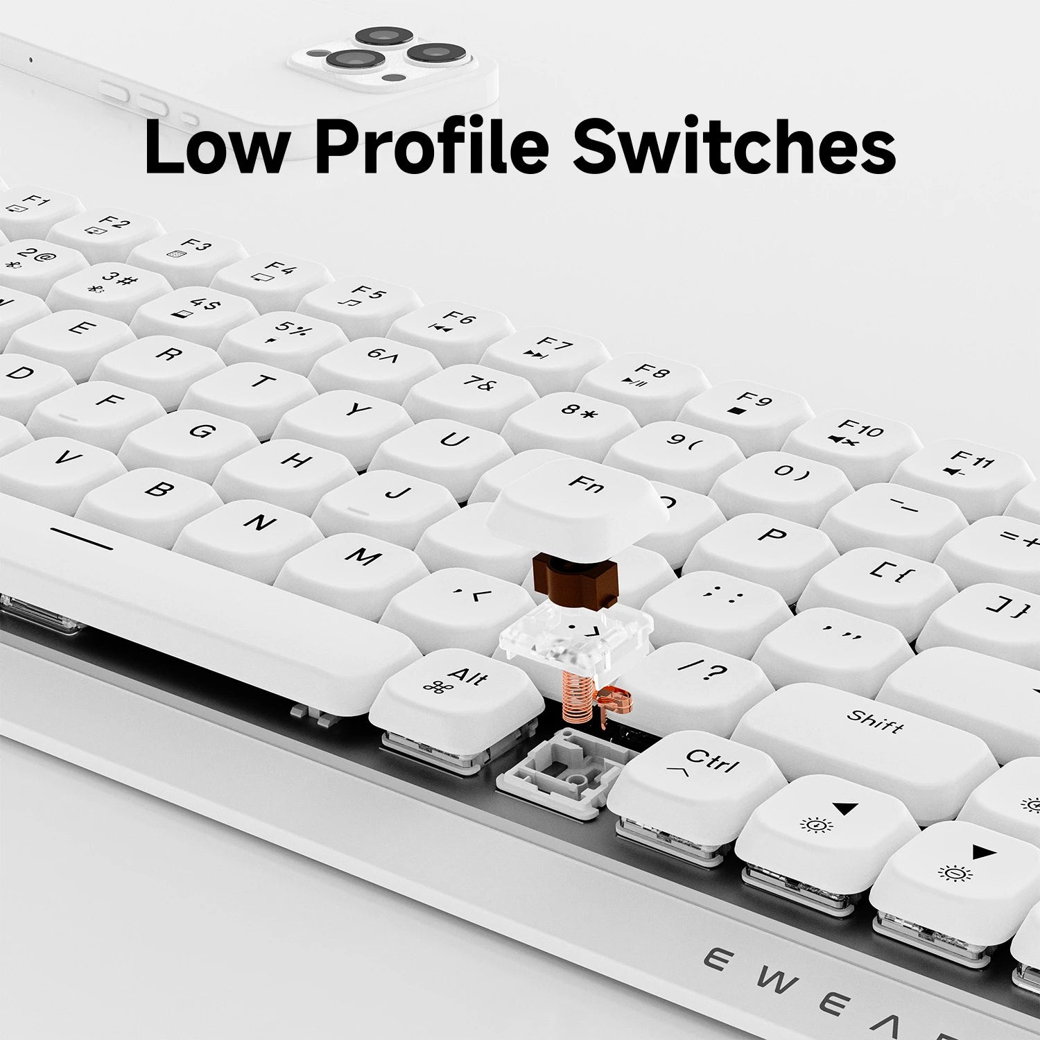 EWEADN 84 Keys Tri-Mode Low Profile Mechanical Gaming Keyboard, White Backlight, Ergonomic, for Office and Gaming, Laptop/PC
