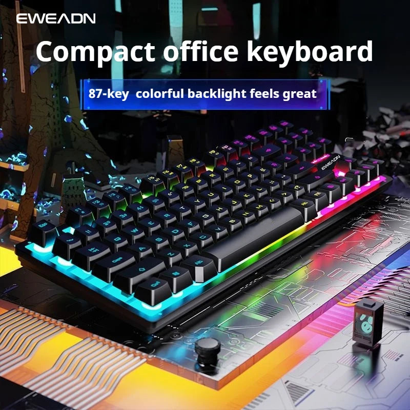 EWEADN 75% Gaming Keyboard, 87 Silent Backlit Keys, Wired Portable Design, Ergonomic and Compact for Office and Gamers