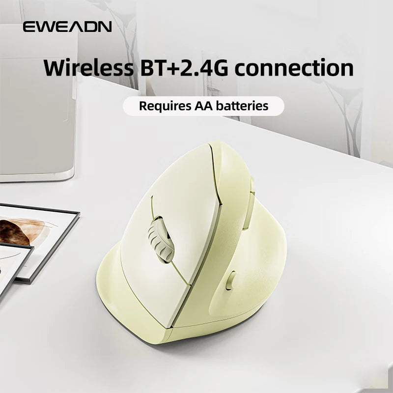 EWEADN Q7 Wireless BT + 2.4G Vertical Gaming Mouse, 6 Buttons, Silent, Adjustable Sensitivity, for Windows, Laptop, Office Work