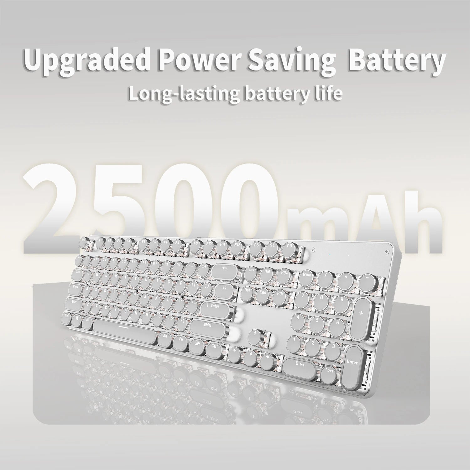 EWEADN Tri-Mode Retro Typewriter Mechanical Keyboard, 104 Keys, Metal Panel, Round Keycaps, White, Ergonomic for Office/Gaming