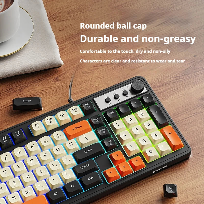 EWEADN G98 Gaming Office Keyboard, film with rainbow Backlit USB Wired Computer External Quiet, Digital area,Digh appearance