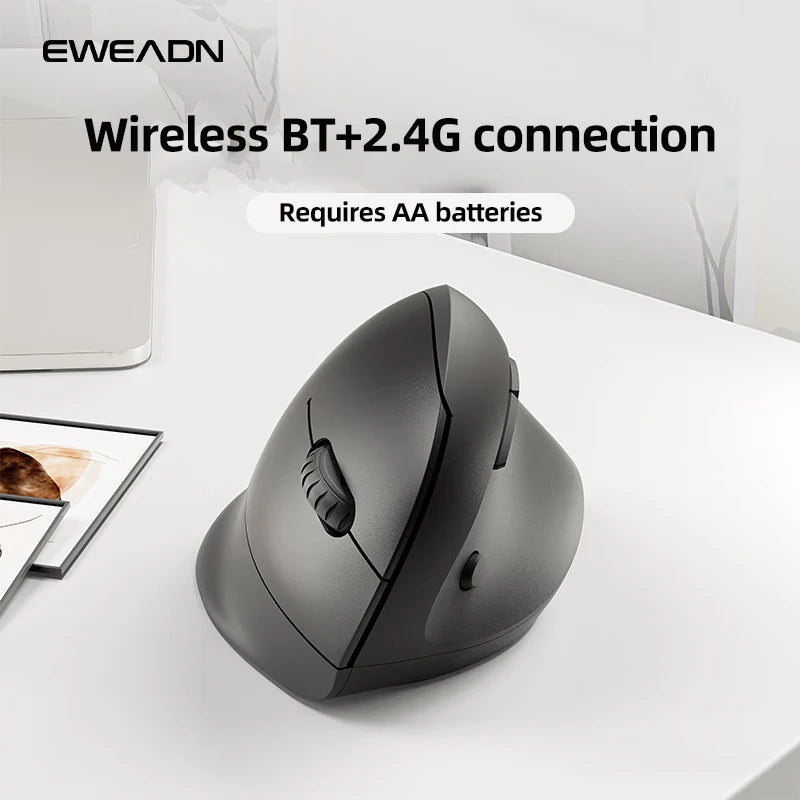 EWEADN Q7 Wireless BT + 2.4G Vertical Gaming Mouse, 6 Buttons, Silent, Adjustable Sensitivity, for Windows, Laptop, Office Work