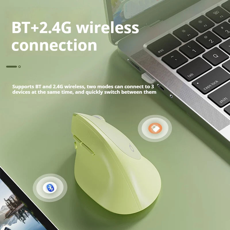 EWEADN Q7 Wireless BT + 2.4G Vertical Gaming Mouse, 6 Buttons, Silent, Adjustable Sensitivity, for Windows, Laptop, Office Work