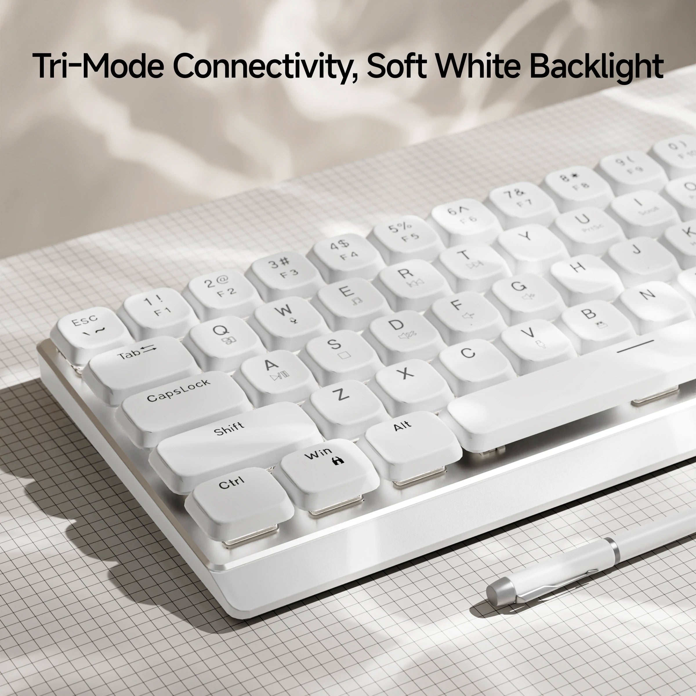 EWEADN Tri-Mode Ergonomic Wireless Gaming Keyboard,BT/2.4G/Wired,Low Profile Switch,Screen Display,Silent,Knob, for PC/Laptop
