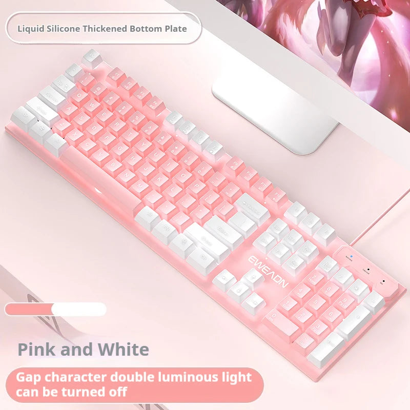 EWEADN GX320Z Pink Silent Office Keyboard, USB Wired Quiet Typing for Windows PC/Laptop,Office & Gaming, Ergonomic, Comfortable