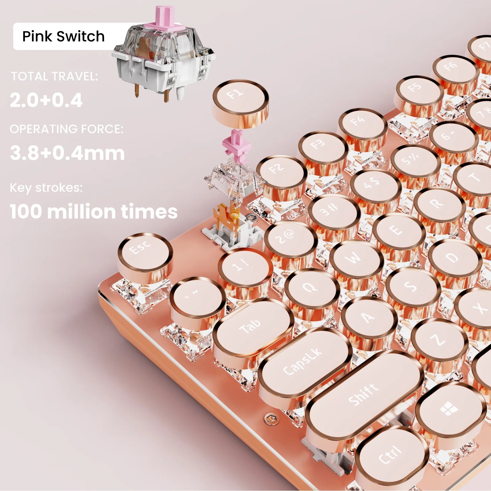 EWEADN Wireless Mechanical Keyboard,Retro Punk Typewriter,Tri-Mode,LED Backlit,Ergonomic Full-Size, for Office eSports and Game