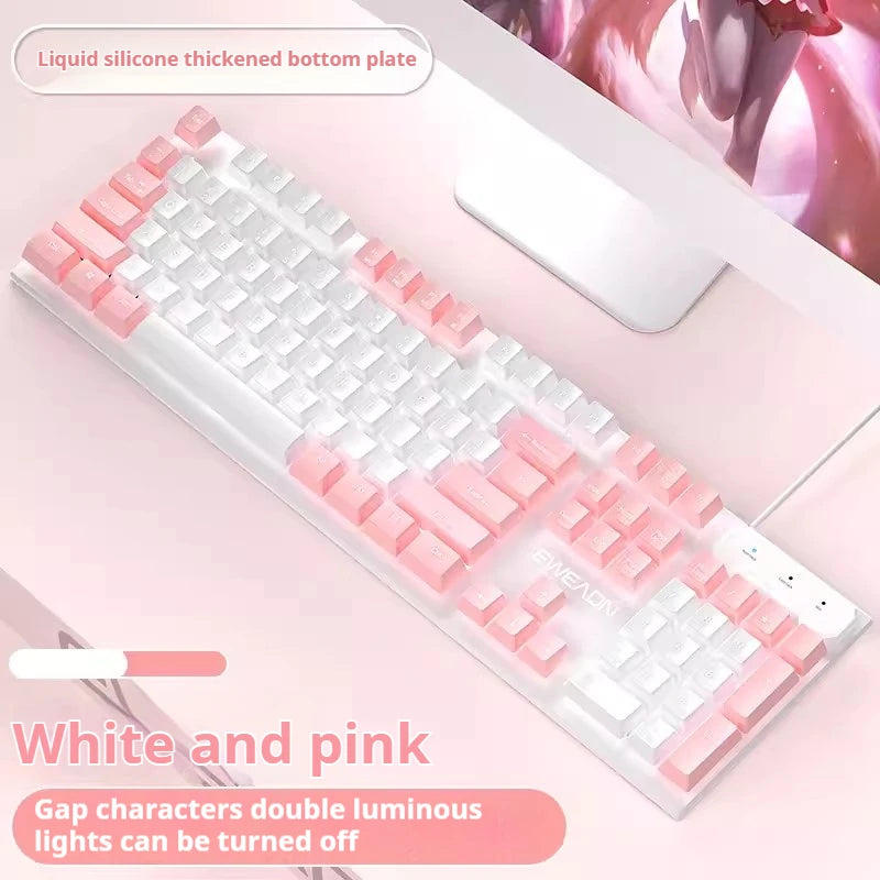 EWEADN GX320Z Pink Silent Office Keyboard, USB Wired Quiet Typing for Windows PC/Laptop,Office & Gaming, Ergonomic, Comfortable