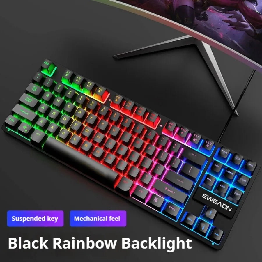 EWEADN 75% Gaming Keyboard, 87 Silent Backlit Keys, Wired Portable Design, Ergonomic and Compact for Office and Gamers